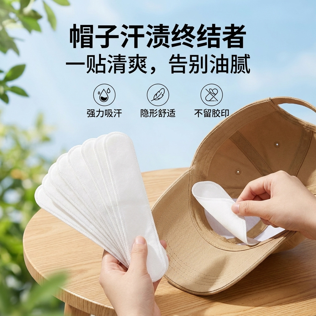 Disposable sweat-absorbing patches for hat brims, sweat-absorbing patches for military training, sweat-absorbing patches for baseball caps, and sweat-proof patches for collars