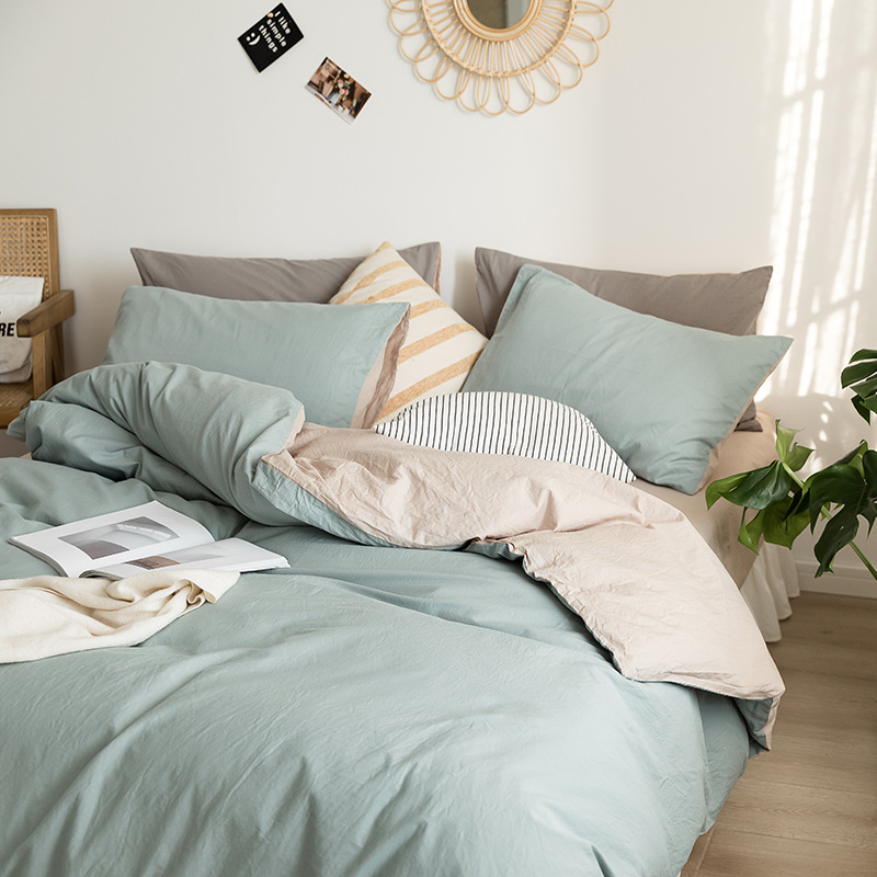 Color sólido y simple estilo nórdico algodón cuatro piezas de sábanas de algodón cubiertas cama de dormitorio de estudiantes de tres piezas de ropa de cama