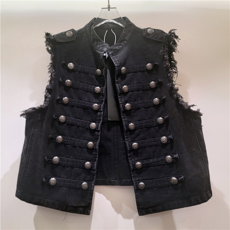 Palacio estilo de diseño chaleco de vaqueros mujer 2026 verano corto versátil sin mangas alta tendencia de chaqueta de vaqueros industria pesada