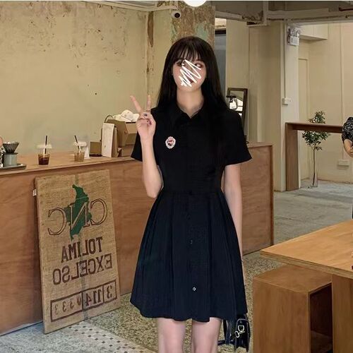 2025 summer new style preppy style French black suit dress, carefully designed to close the waist, a-line short skirt