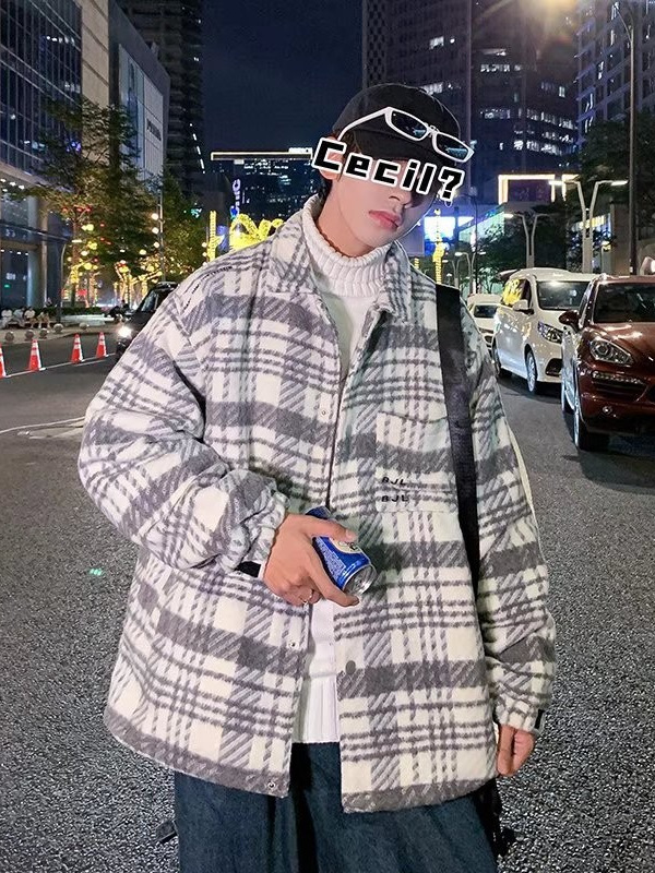Chaqueta de lana a cuadros para hombres, chaqueta de estilo perezoso de marca de moda suelta de otoño, primavera y otoño ins, ropa de calle de moda coreana