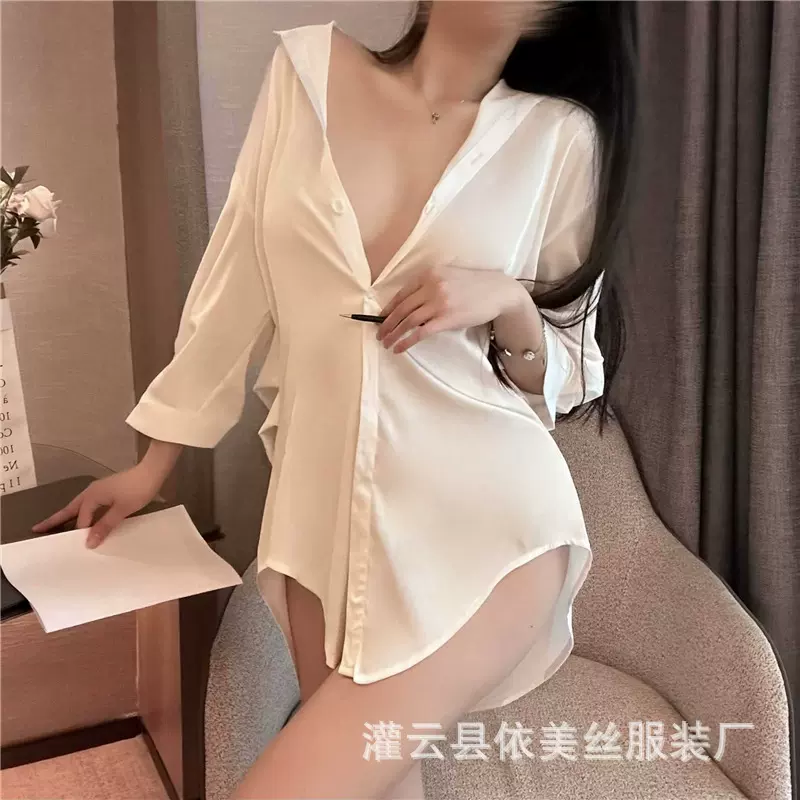 曼欲男友风衬衫性感大码性感睡衣纯欲女薄款睡裙家居服套装9246