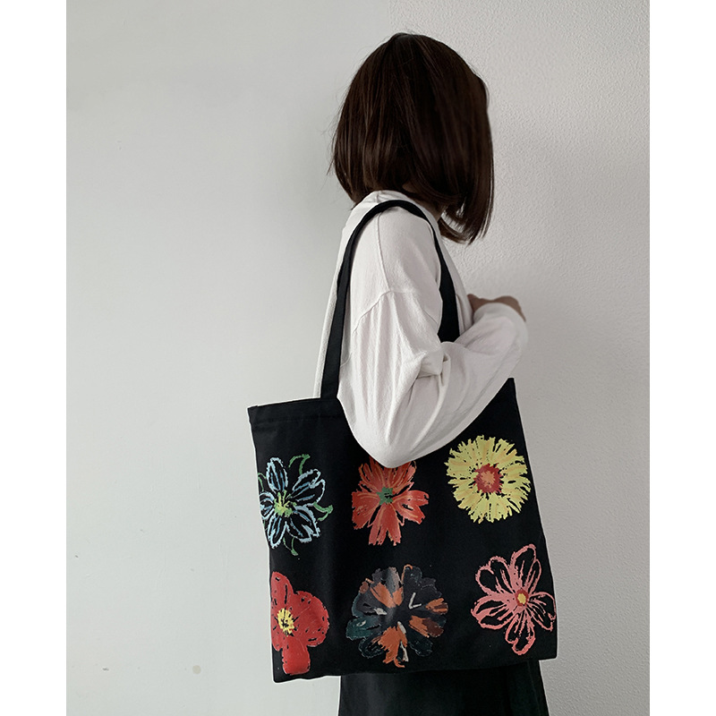 Women's Large Canvas Flower Basic Square Zipper Canvas Bag display picture 24