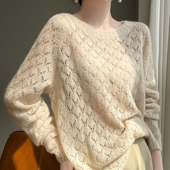 77% カシミヤ23绢糸抜きニットの春夏丸首の怠惰な風の薄い線の成衣のカシミヤのシャツの女性