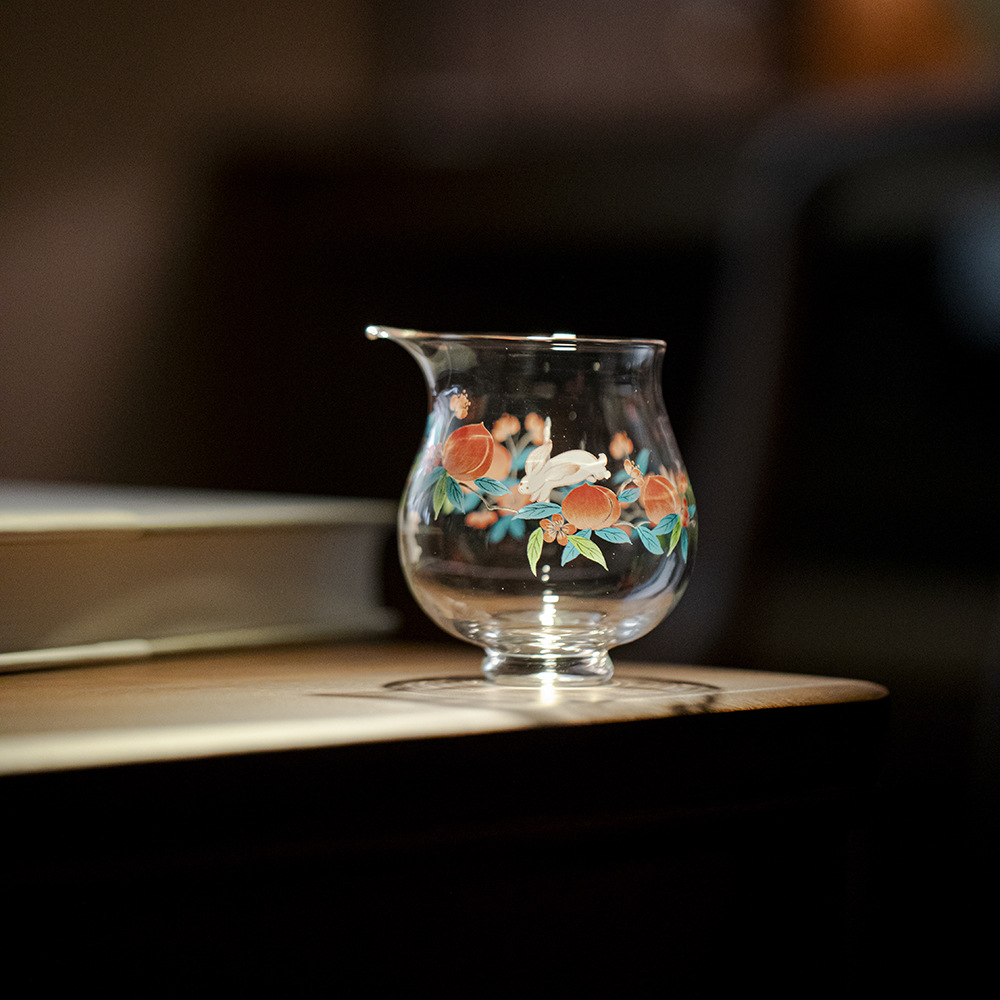 公道杯透明玻璃玉兔桃夭小高足公杯家用耐热耐高温分茶器匀杯