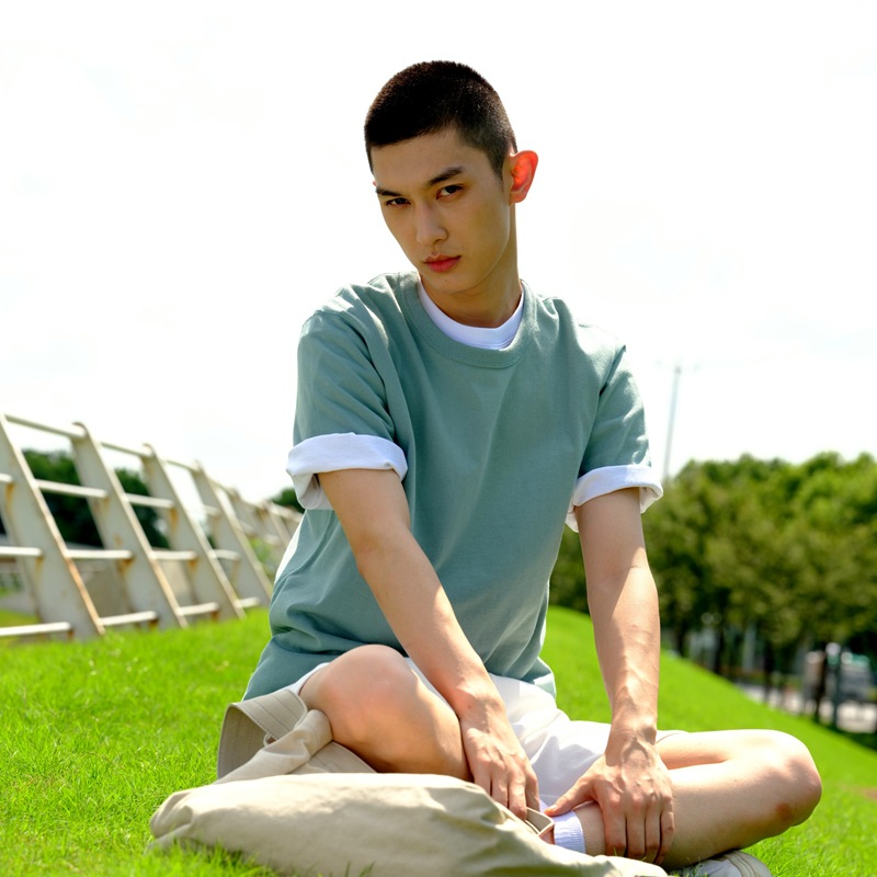 300gコットンTシャツ、白、半袖、丸首、秋冬、メンズ、トップス、ベースレイヤー、純綿、トレンドブランド、日本風、レトロ