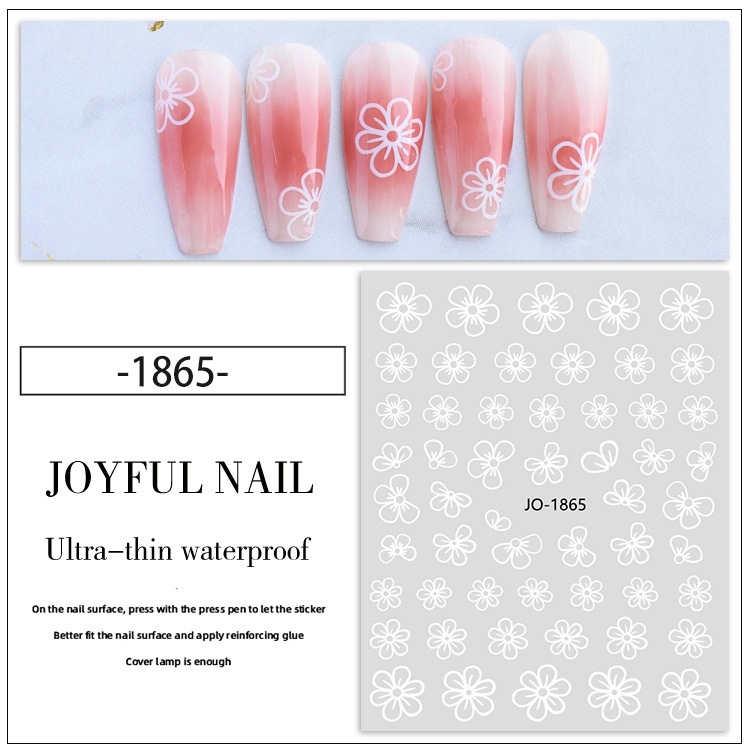 Internet Celebrity Japanese Style ins Nail Art Sticker Girl's Heart Fresh Flower Hollow White Flower 3d Nail Decal