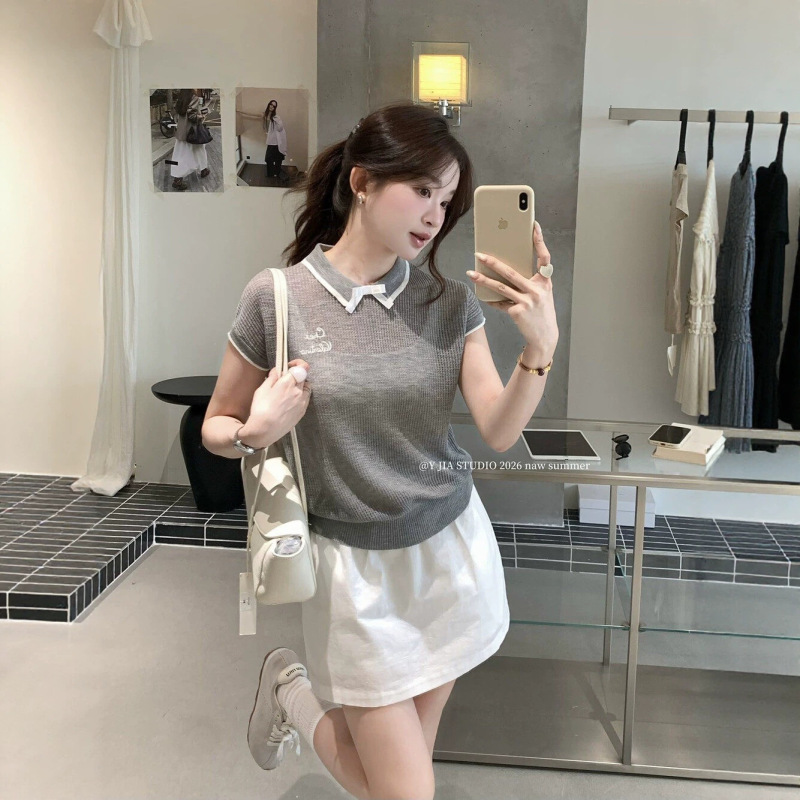 Clearance Sale, No Returns or Exchanges. Korean-Style Academy Style Bow-Knot Slim-Fit, Age-Reducing Polo Collar Short-Sleeve Knit Top 363 Clearance Sale, No Returns or Exchanges. Korean-Style Academy Style Bow-Knot Slim-Fit, Age-Reducing Polo Collar Short-Sleeve Knit Top 363