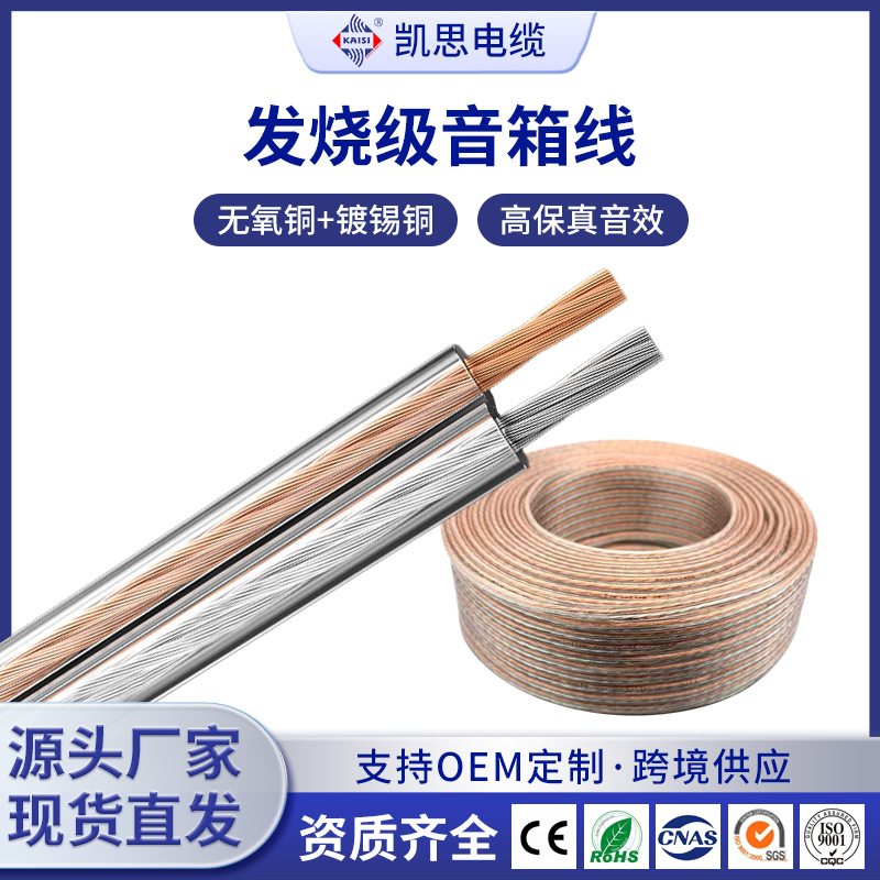 High-Fidelity Oxygen-Free Copper Audio Cable, Pure Copper Audio Cable, Speaker Cable, Transparent Dual Parallel Cable 22Awg