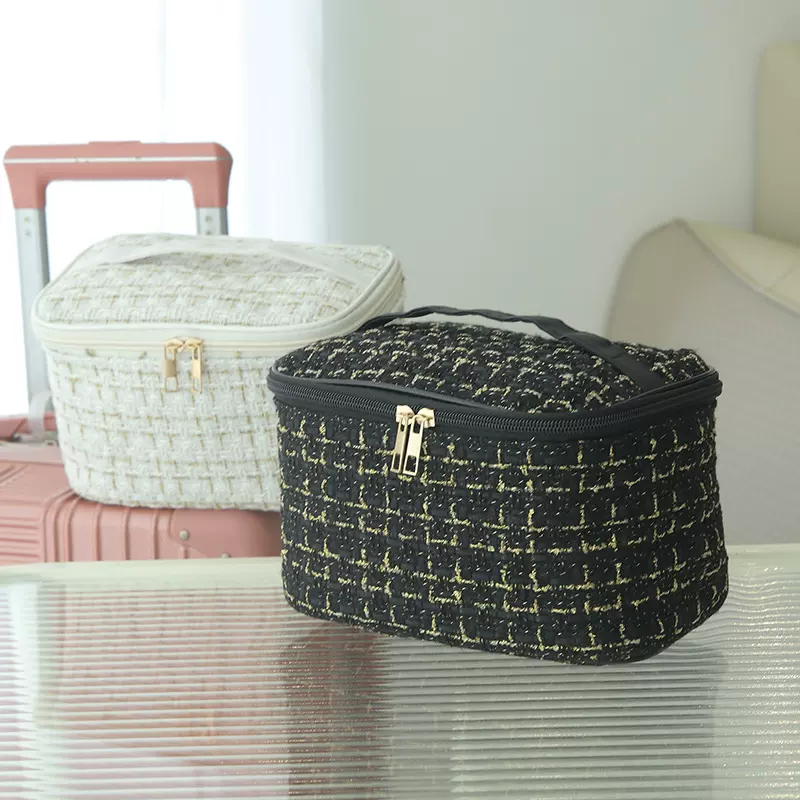 新款韩版格子手提小香风化妆包大容量便携洗漱收纳包妆盒旅行批发