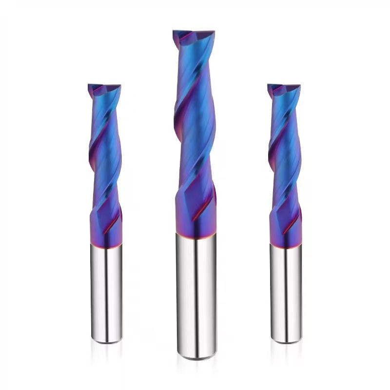 钨钢合金铣刀2刃铣刀淬火高硬度纳米蓝涂层不锈钢加长铣刀CNC