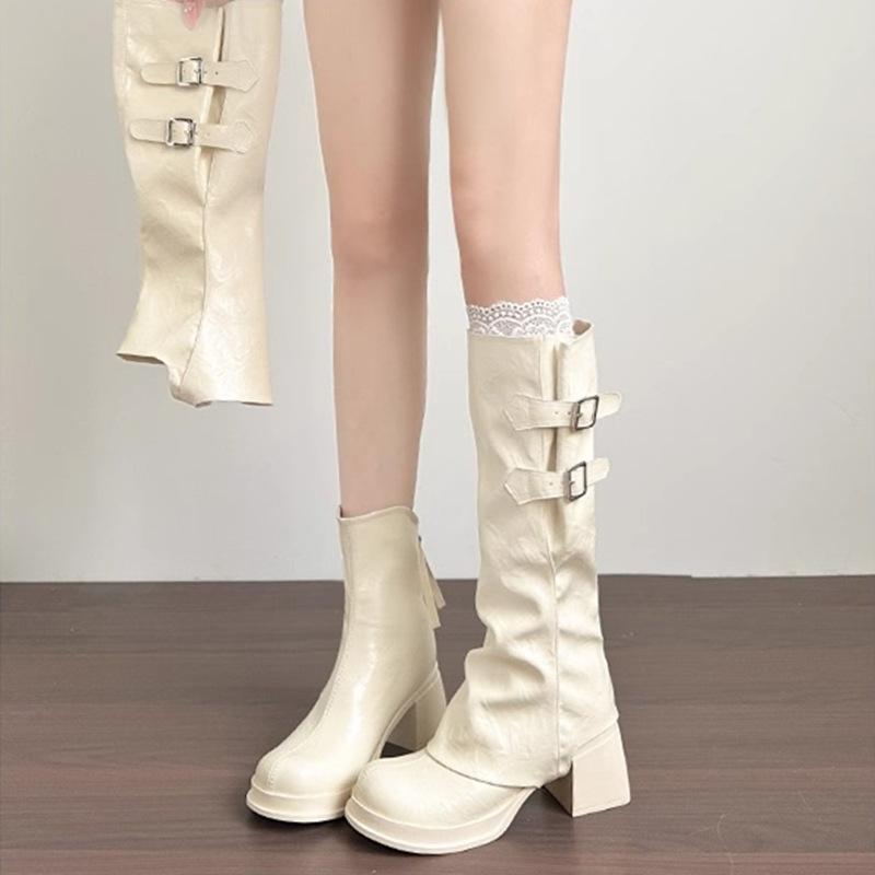 现货两穿辣妹风高跟长靴可拆卸高筒骑士靴显瘦裤管不过膝长筒靴女
