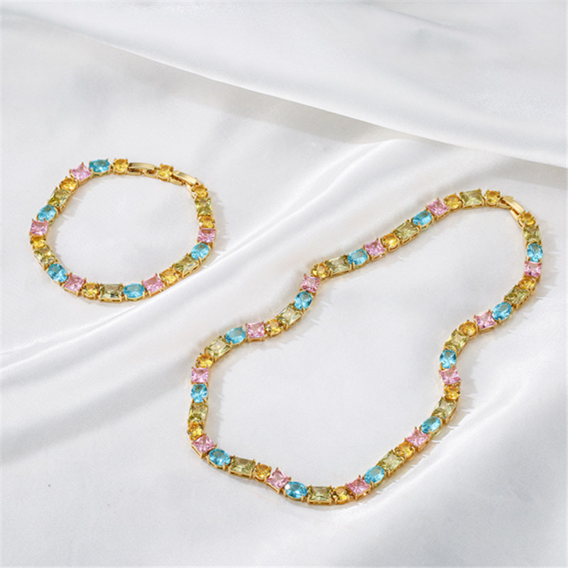 Cute Geometric Copper Inlay Zircon Womenu0027S Bracelets Necklace