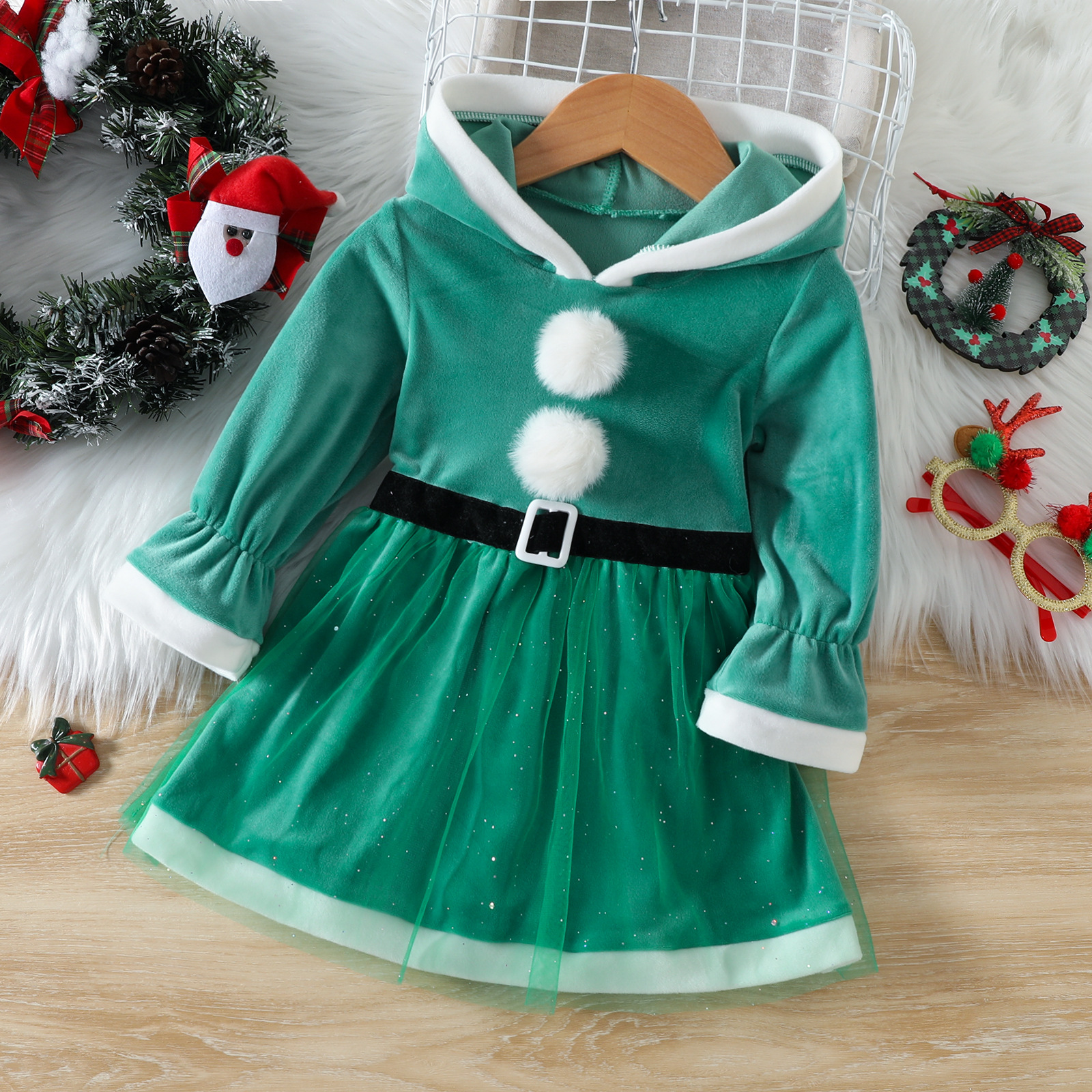 Christmas Princess Color Block Patchwork Polyester Girls Dresses display picture 2