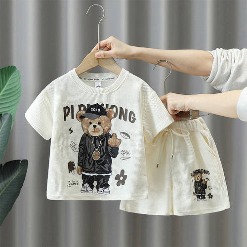 3558 Boys Summer Short Sleeve Suit  New Internet Celebrity Handsome Baby Thin Clothes Trendy Children Summer Style Children's Clothes
