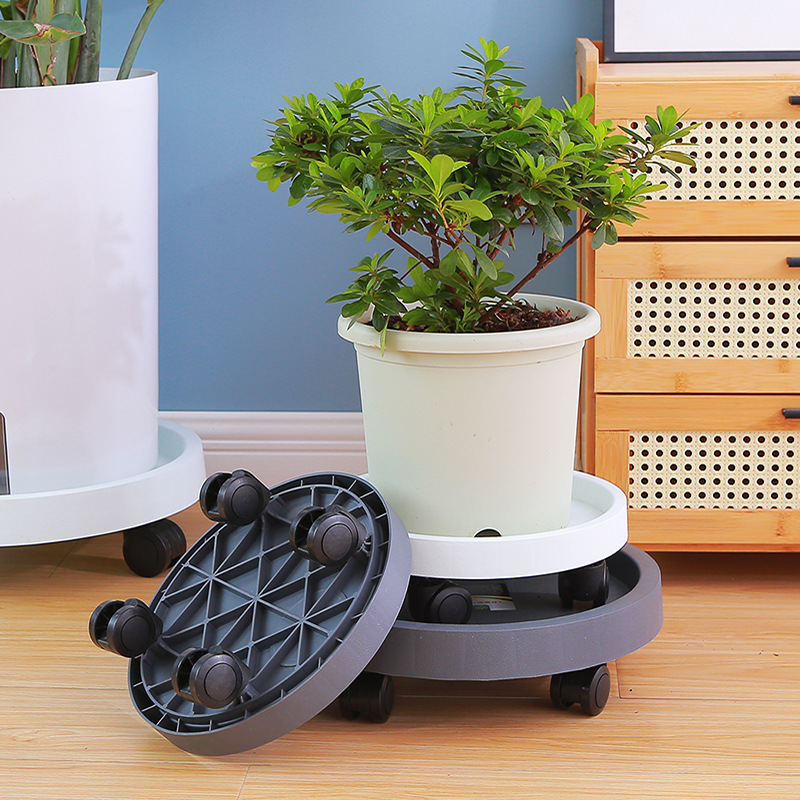 圓形可移動花盆托盤萬向輪防悶根透氣帶輪滾輪種花盆栽綠植底座