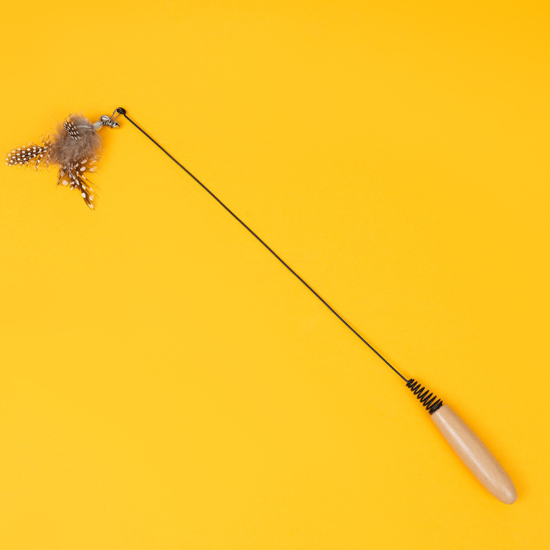 Fábrica CFA clase de mango de madera resorte gatito palo de perla pluma campana gatito interactivo auto-hi juguetes de reemplazo cabeza