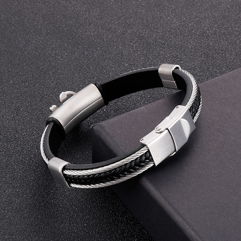 Bangle Classification Fashion Anchor Titanium Steel Men'S Bangle Men Cord & Leather Bracelets
