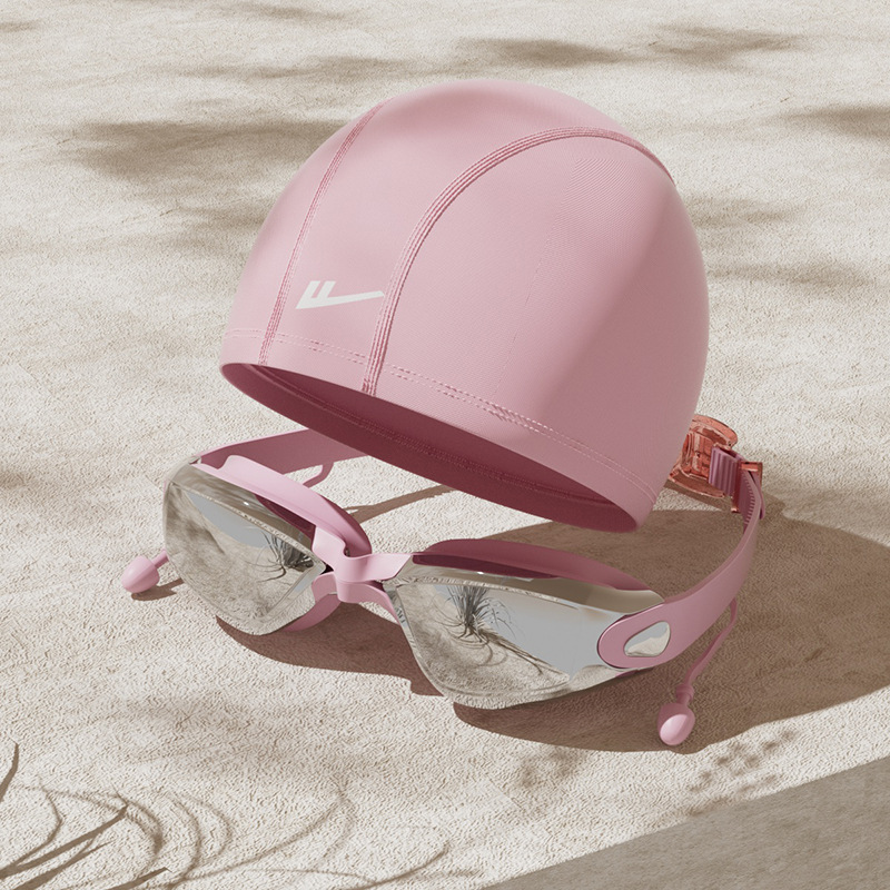 Electroplated powder pink swimming cap [flat goggles]]