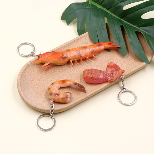 Interesting simulated food PVC grilled fish fillet large shrimp key ring buckle food squid bag pendant gift