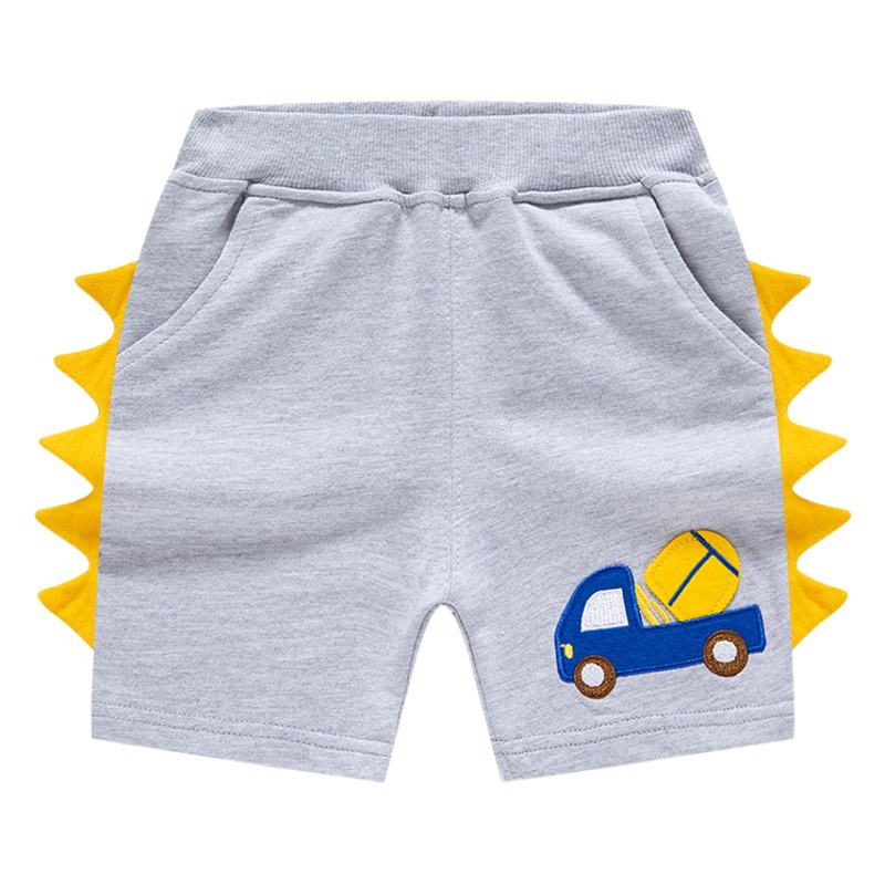 2024 Verano nuevos niños de dibujos animados Pantalones cortos tridimensionales excavadora bordados punto quinto pantalones de una sola pieza entrega