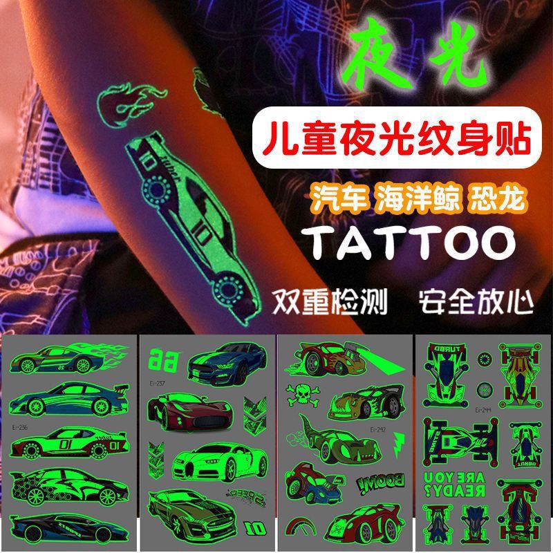 Unicorn Luminous Tattoo Stickers for Boys and Girls Cute Mermaid Dinosaur Car Washable Luminous Stickers Kidsren's Stickers