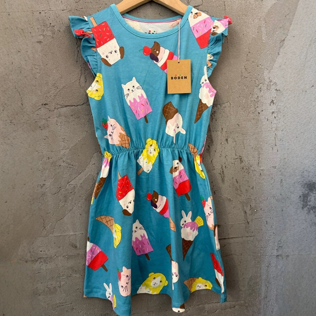 25 Summer Girls' Dresses Cartoon Ice Cream Print Cute Princess Dress European and American Style Mini Boden Children's Dress