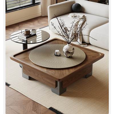 Mid-ancient Style Solid Wood Coffee Table for Living Room Home Creative New Small Apartment Light Luxury High-end Round Walnut Coffee Table