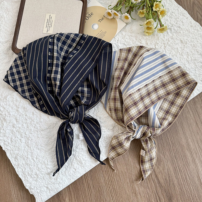 Bufanda triangular a rayas, cintura, bufanda de cuello de todo fósforo para mujer, bufanda de seda francesa, bolsa a cuadros con sentido avanzado, pañuelo en la cabeza, cinturón para el cabello, cabello atado