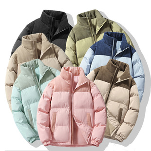 Winter cotton-padded jacket couple color matching stand collar coat cotton-padded jacket corduroy padded warm men's sports winter clothes can be fixed LOGO