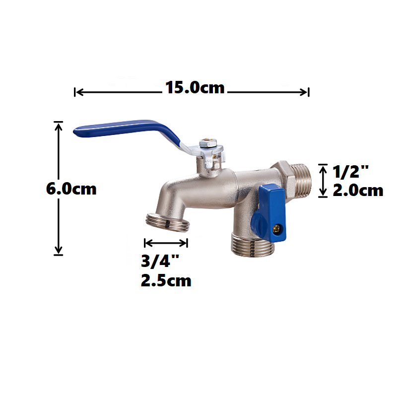 Cross-border exclusive gardening double water outlet zinc alloy faucet, one in and two out double pacifier, belt faucet [Blue] undefined
