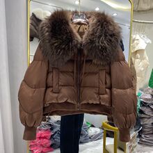 冬季羽绒服女短款反季韩版宽松超大貉子毛领白鸭绒加厚2025年新款