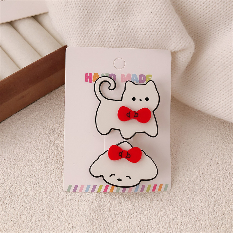 Caricatura encantadora onda punto perrito gatito broche de cabello de niña corazón arco de cabello roto fijación de bordes broche de cabello de gatito universal