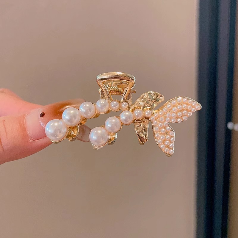 Oreja de conejo pequeño clip de las mujeres de alto grado Perla Rhinestone horquilla accesorios para el cabello Cabeza trasera medio lazo de pelo clip de tiburón horquilla