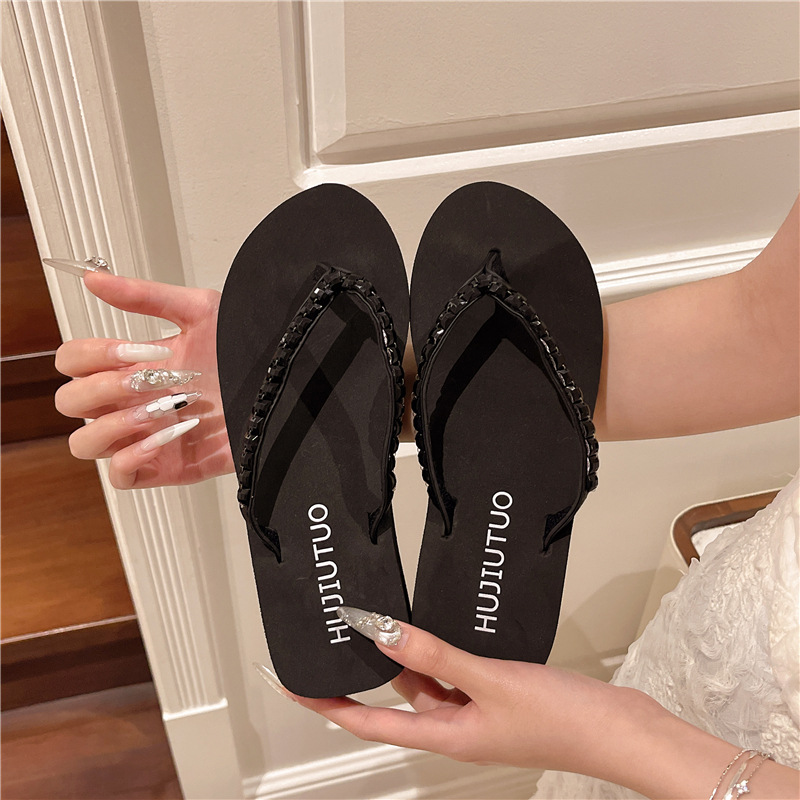 Infradito alla moda con strass da donna, sandali estivi con zeppa di alta qualità con suola spessa, stile francese, adatti da abbinare con_voghion.com