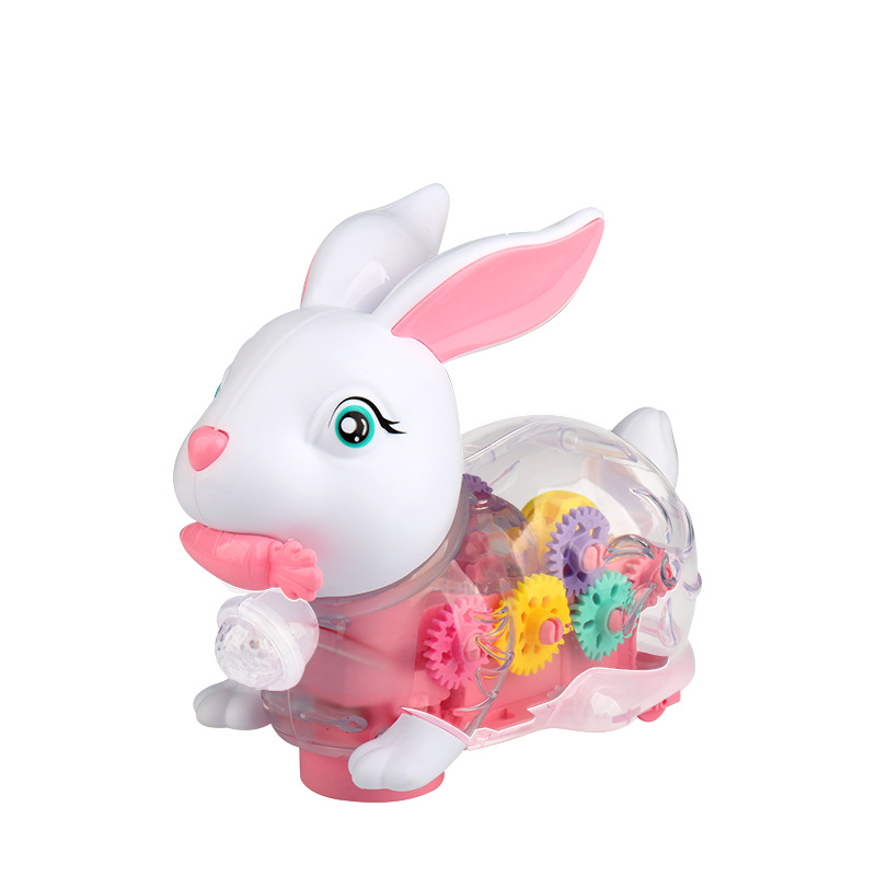 Conejo año mascota eléctrica UNIVERSAL TRANSPARENTE engranaje conejo música luz pequeño conejo blanco simulación animal juguete