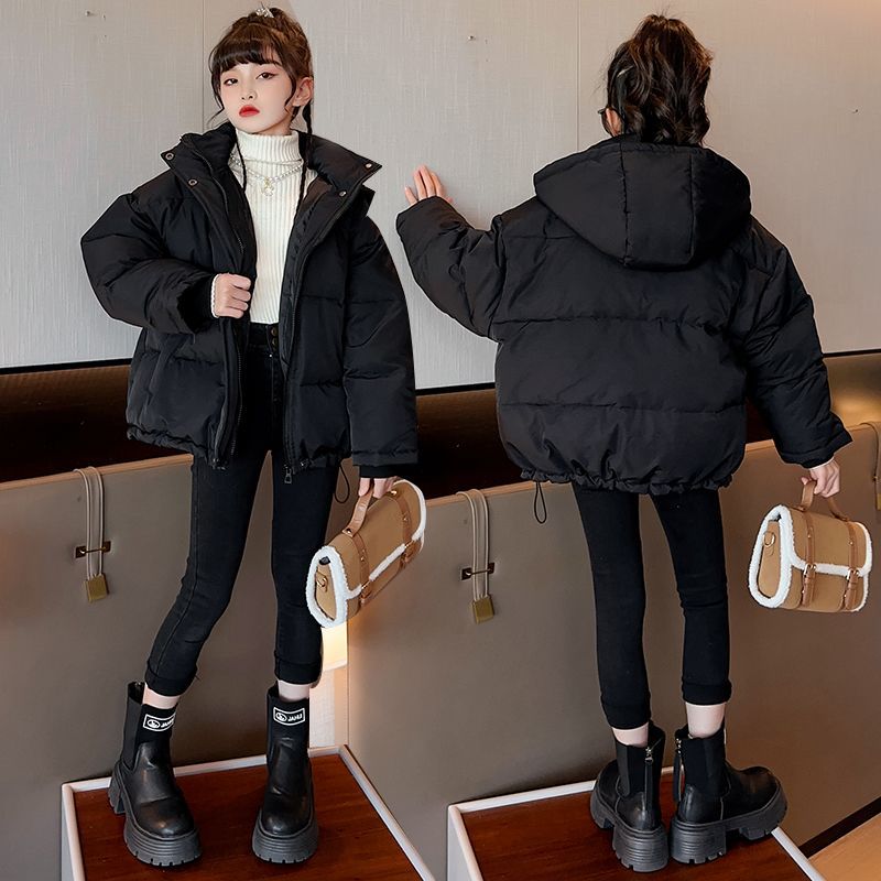 女童冬季羽绒服2025新款中大童女孩洋气加厚外套白鸭绒短款面包服