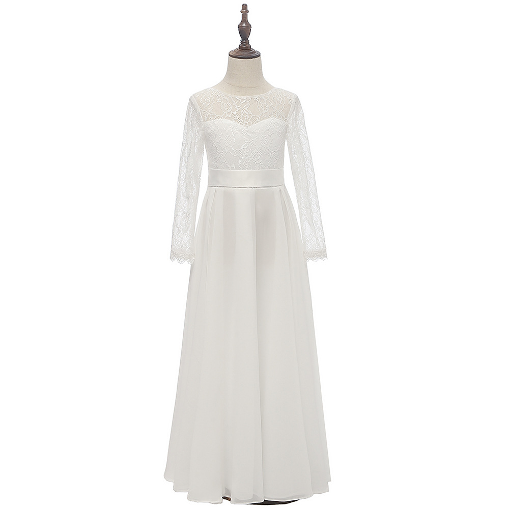 Nuevo vestido de novia para niños transfronterizos de Europa y América vestido de niña de encaje de gasa piano rendimiento simple vestido de princesa de cumpleaños