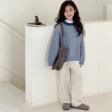 冬季中大女童毛衣新款冬装童装儿童条纹毛衣女孩套头针织衫洋气潮