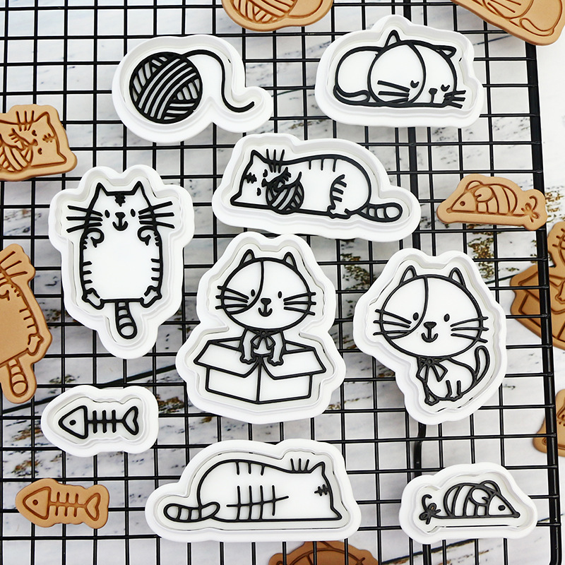 Gato molde de galletas de dibujos animados horneado molde de flip DIY 3D estereoscópio prensado molde de corte de galletas heladas