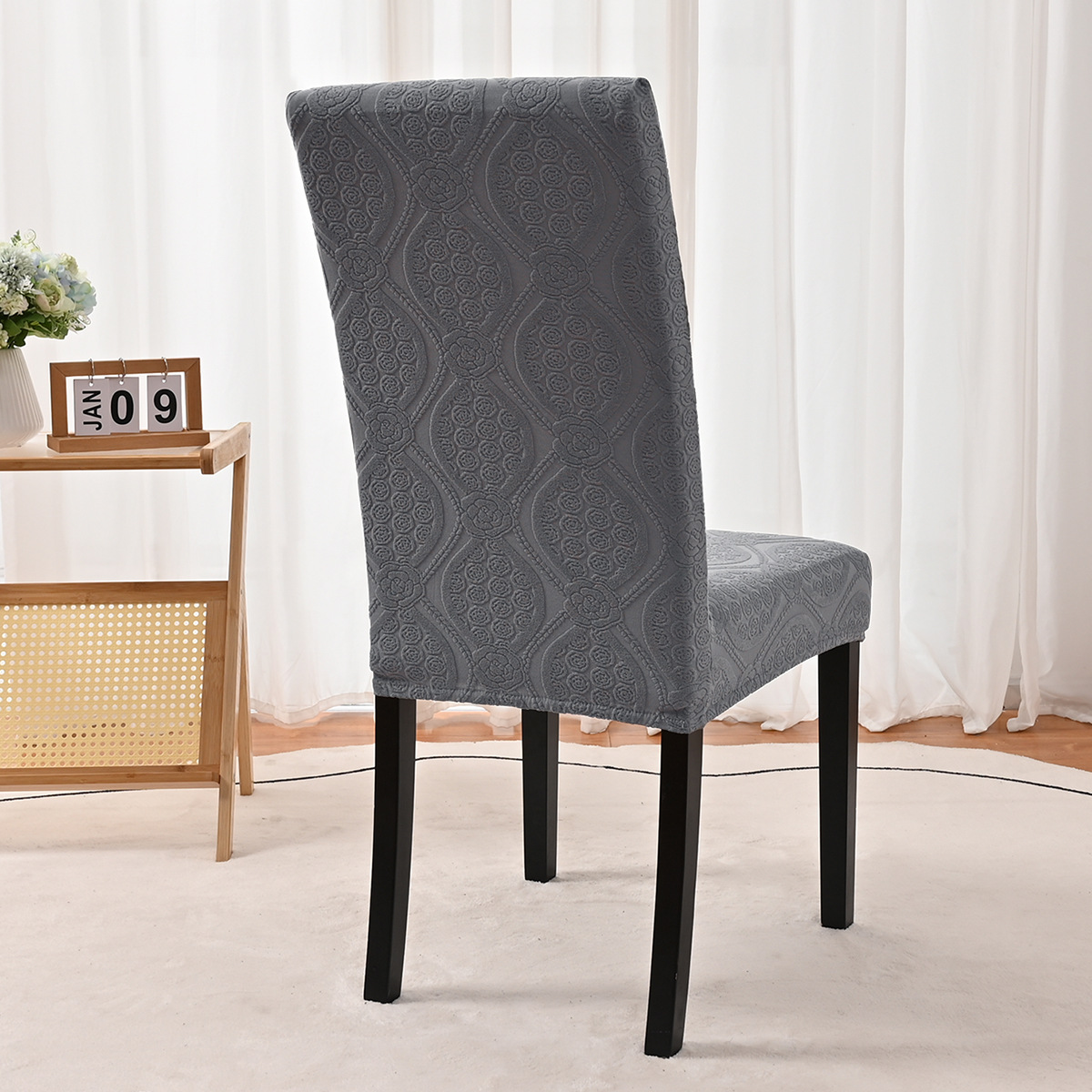 Jacquard elástico transfronterizo impermeable funda de silla de flor pequeña de estilo europeo color sólido espalda alta funda de silla universal a prueba de polvo funda de silla de comedor de hotel