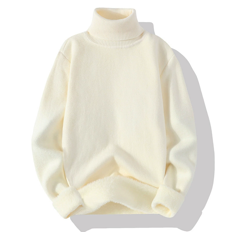 Мужской свитер-водолазка, зимний утолщенный Однотонный свитер на флисовой подкладке, универсальная вязаная нижняя рубашка, цельный бархатный теплый свитер черного цвета