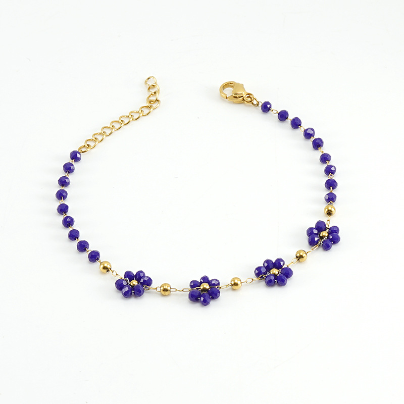 Bracciale in acciaio inossidabile con fiore di cristallo colorato, collana in acciaio al titanio dorato bohémien da donna_voghion.com