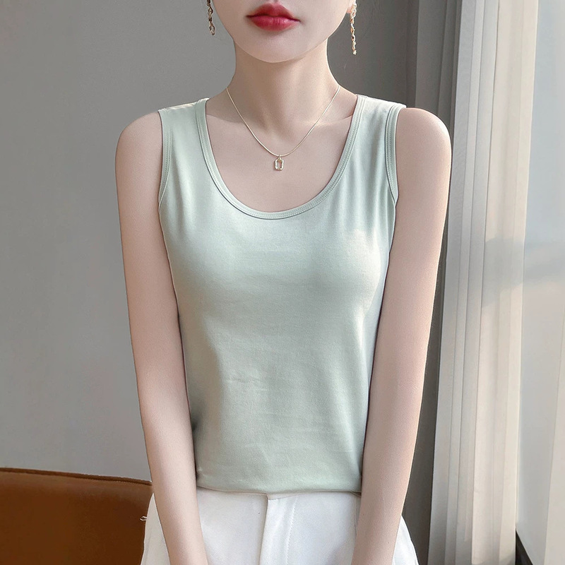 2026 Summer New Style All-Cotton Mercerized Cotton Camisole Vest for Women, Suitable for Wearing under a Blazer or as a Sleeveless T-Shirt Top
