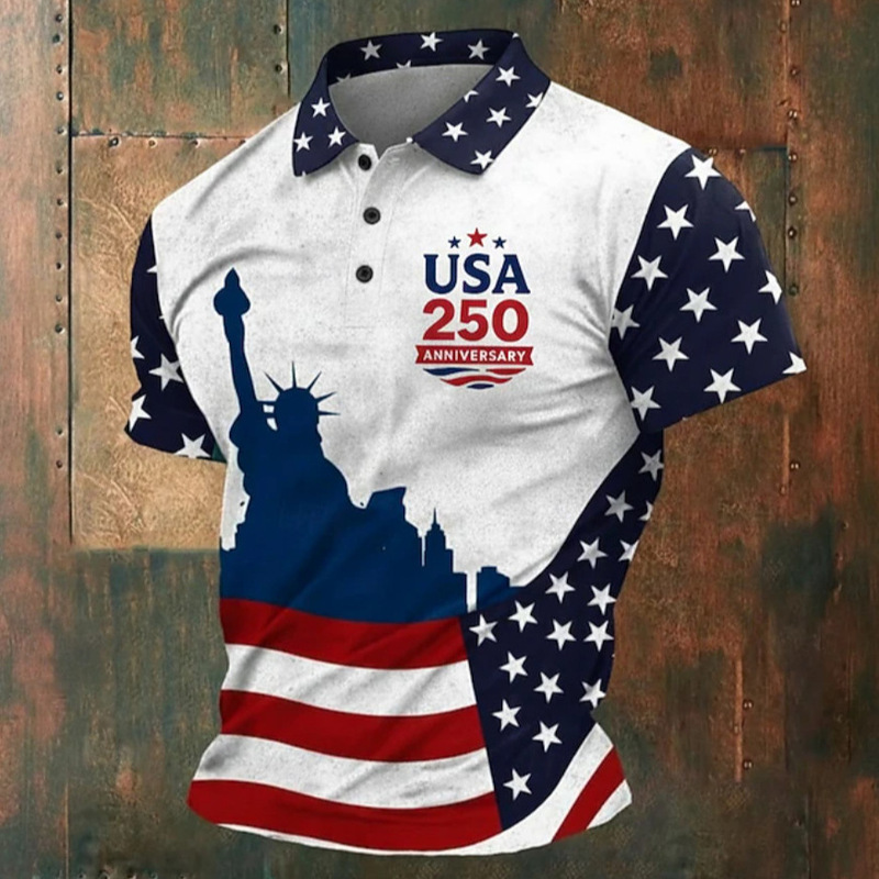 2026 United States 250Th Anniversary Short Sleeve Quick-Dry Breathable Polo Shirt Cross-Border American Independence Day Polo Shirt