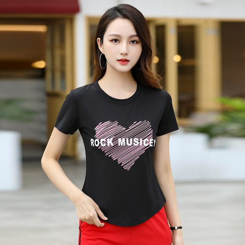  Spring and Summer New Square Dance Wear Sportswear Ghost Step Dance Cotton Casual Wear Love Pattern Printed Short Sleeves