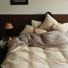 8斤北欧风纯色保暖全消光牛奶绒四件套加厚法兰绒被套3件套抗静电