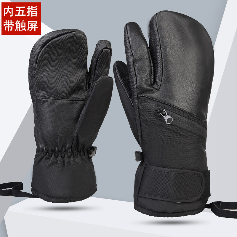 Invierno con bolsa impermeable, hombre y mujer, esquí de monopatín de invierno, calor, desgaste, ciclismo antideslizante, viento, frío, impermeable y guante de dedo