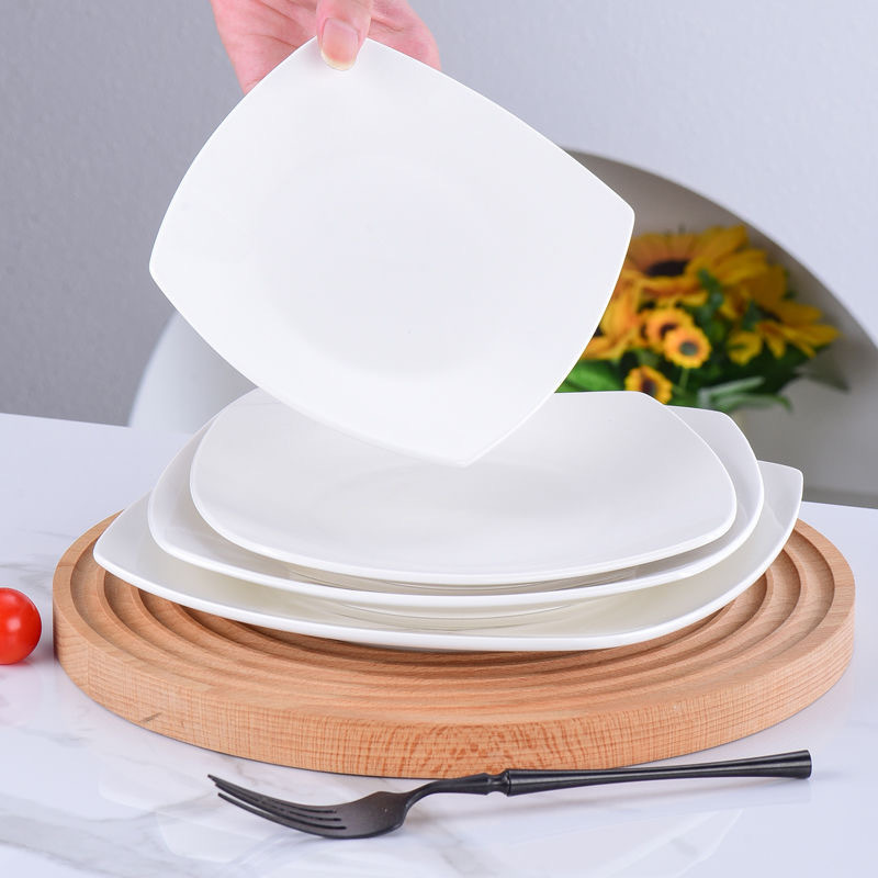 Creative Steak Plate Pure White Western Plate Square Plate Household Ceramic Flat Plate Dessert Plate Hotel Western Tableware Set