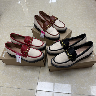 Color Matching Foreign Trade Original Square Heel Loafers for Women with Buckle Shoes